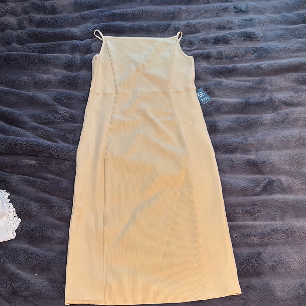 Express Cream Sheath Midi Dress Spaghetti Strap